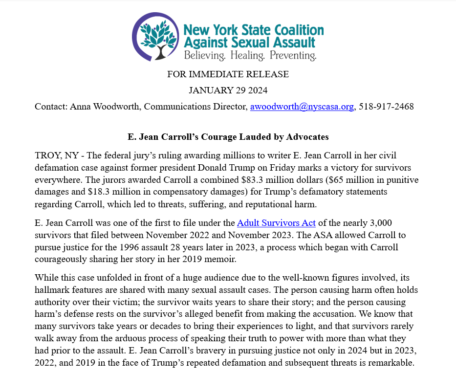 NYSCASA Statement Regarding E. Jean Carroll and Trump Verdict